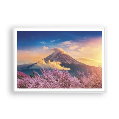 Affiche dans un cadre blanc Arttor 100x70 cm - Sainteté japonaise - Paysage, Mont Fuji, Volcan, Japon, La Nature, Pour le salon, Pour la chambre, Blanc, Noir, Horizontal, P2WAA100x70-4490