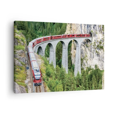 Impression sur toile - Image sur toile - Chemin de fer avec vue sur la montagne - 70x50 cm