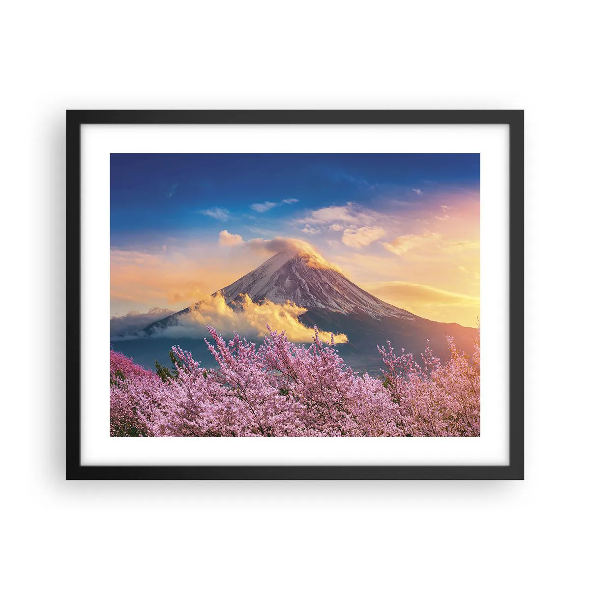 Affiche dans un cadre noir Arttor 50x40 cm - Sainteté japonaise - Paysage, Mont Fuji, Volcan, Japon, La Nature, Pour le salon, Pour la chambre, Blanc, Noir, Horizontal, P2BAA50x40-4490