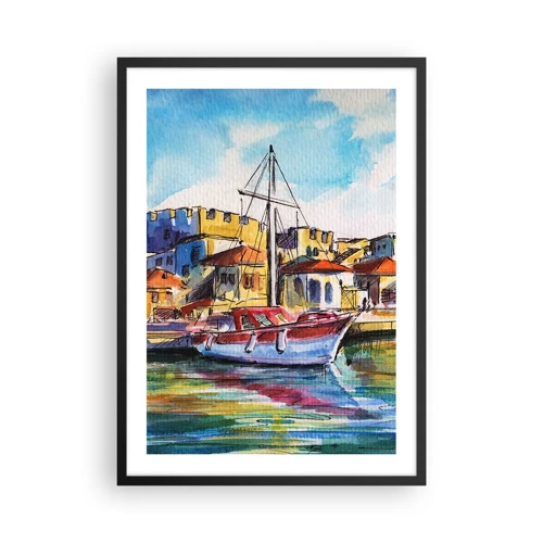 Affiche dans un cadre noir Arttor 50x70 cm - Après-midi arc-en-ciel - Port, Yacht, Bord De Mer, Bleu, Jaune, Horizontal, P2BPA50x70-5196