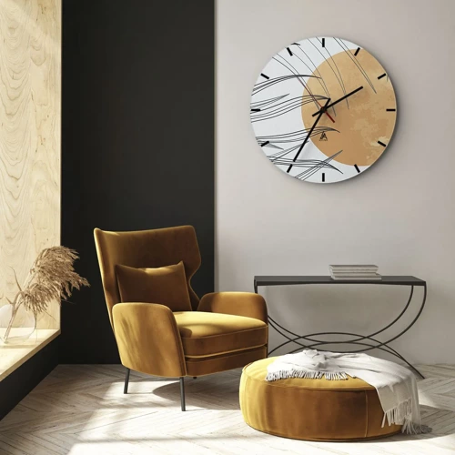Horloge en verre de classe premium Arttor 30x30 cm - Rond, Cadran à lignes, Blanc, OrangeC3AR30x30-5464