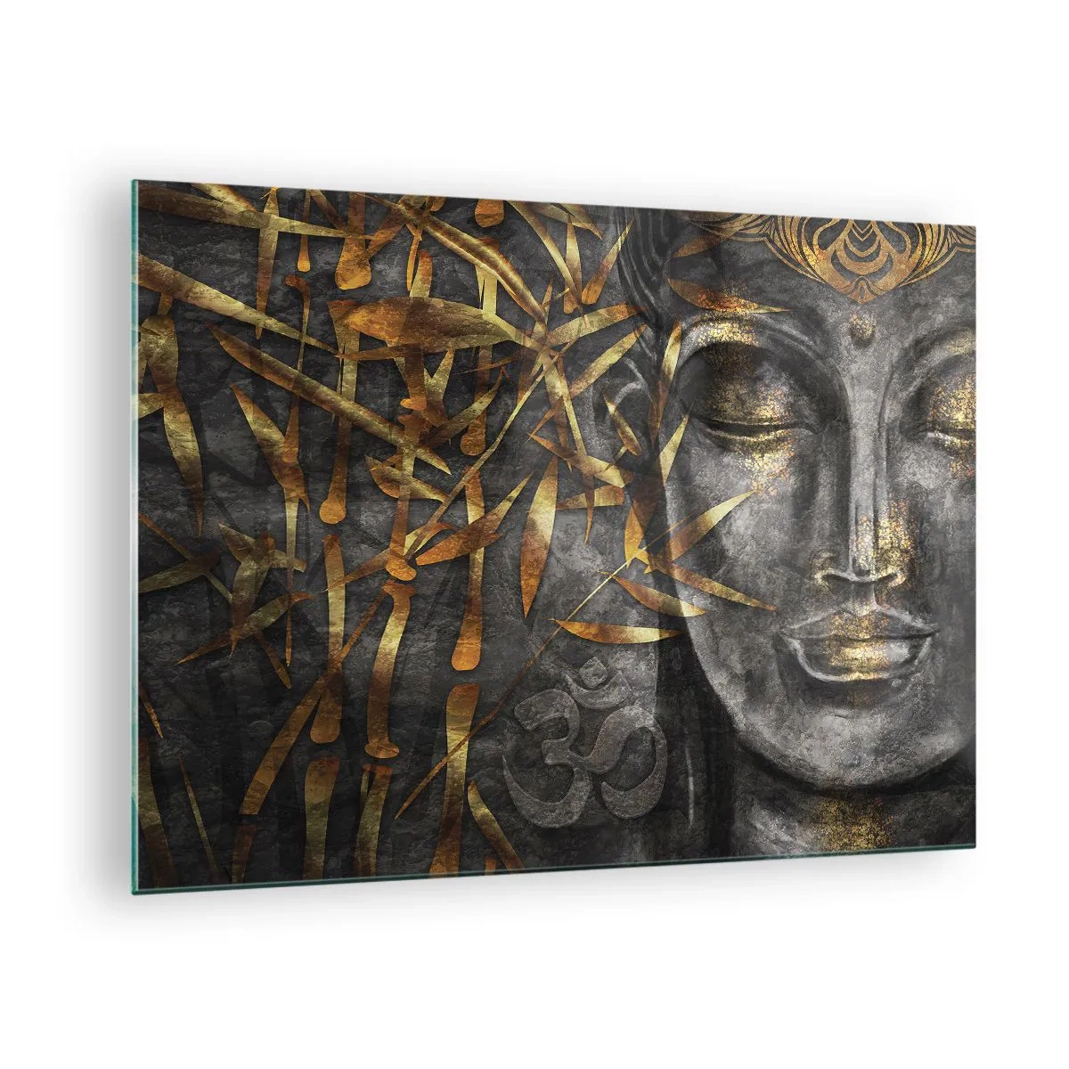 Impression sur verre - Image sur verre - Image de Bouddha doré sur fond de bambou - 70x50cm - Ressentir le calme - Décoration murale moderne pour le salon et la chambre ARTTOR