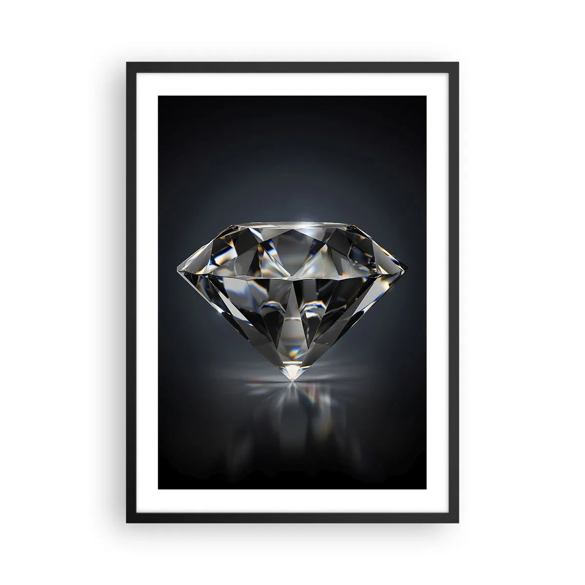 Affiche dans un cadre noir - Poster - Un diamant brillant sur un fond sombre reflétant la lumière - 50x70cm - La meilleure amie - Décoration murale moderne pour le salon et la chambre ARTTOR