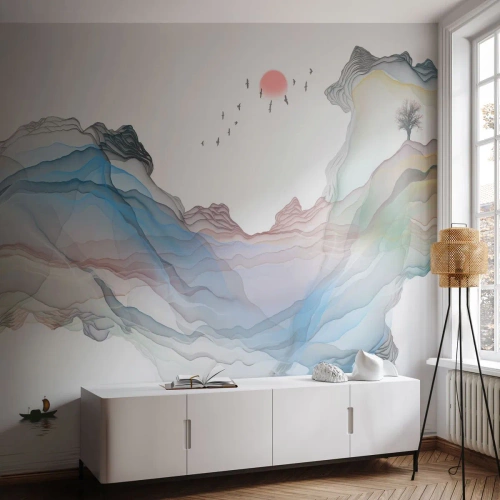Papier Peint Autocollant Deluxe Sticker - Vers les montagnes de cristal - Abstraction, Fantaisie, Paysage - 100x70 cm