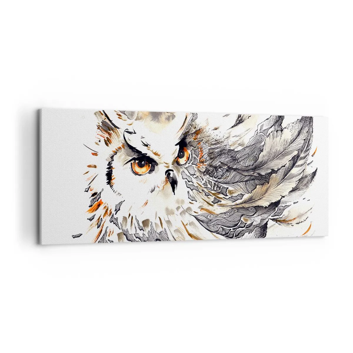 Impression sur toile - Image sur toile - Un hibou aux plumes mystiques sous forme d'aquarelle artistique - 120x50cm - Elle vient du monde de la magie - Décoration murale moderne pour le salon et la chambre ARTTOR