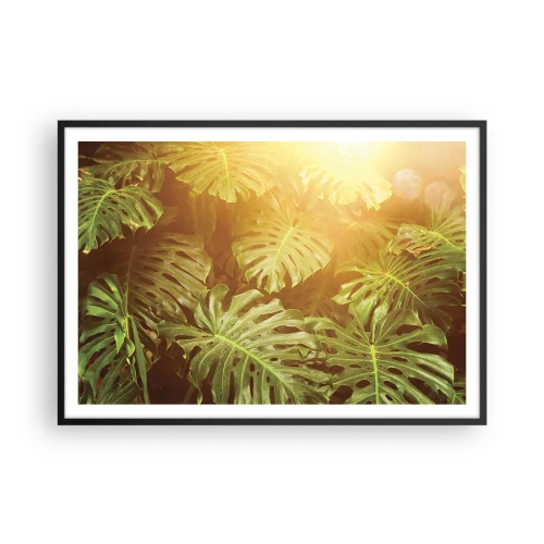 Affiche dans un cadre noir - Poster - Feuilles de Monstera au soleil sur fond naturel - 100x70cm - Se fondre dans la verdure - Décoration murale moderne pour le salon et la chambre ARTTOR