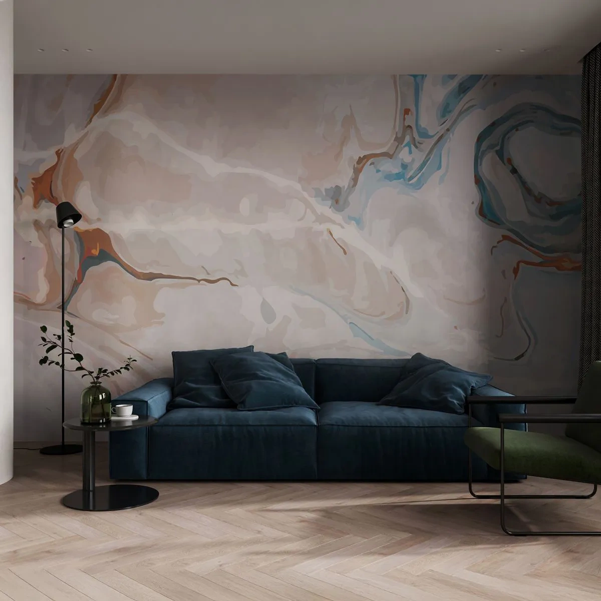 Papier Peint Photo Premium Canvas - Le bleu serpente sous le blanc - Abstraction, Morceau, Modèle moderne - 400x280 cm