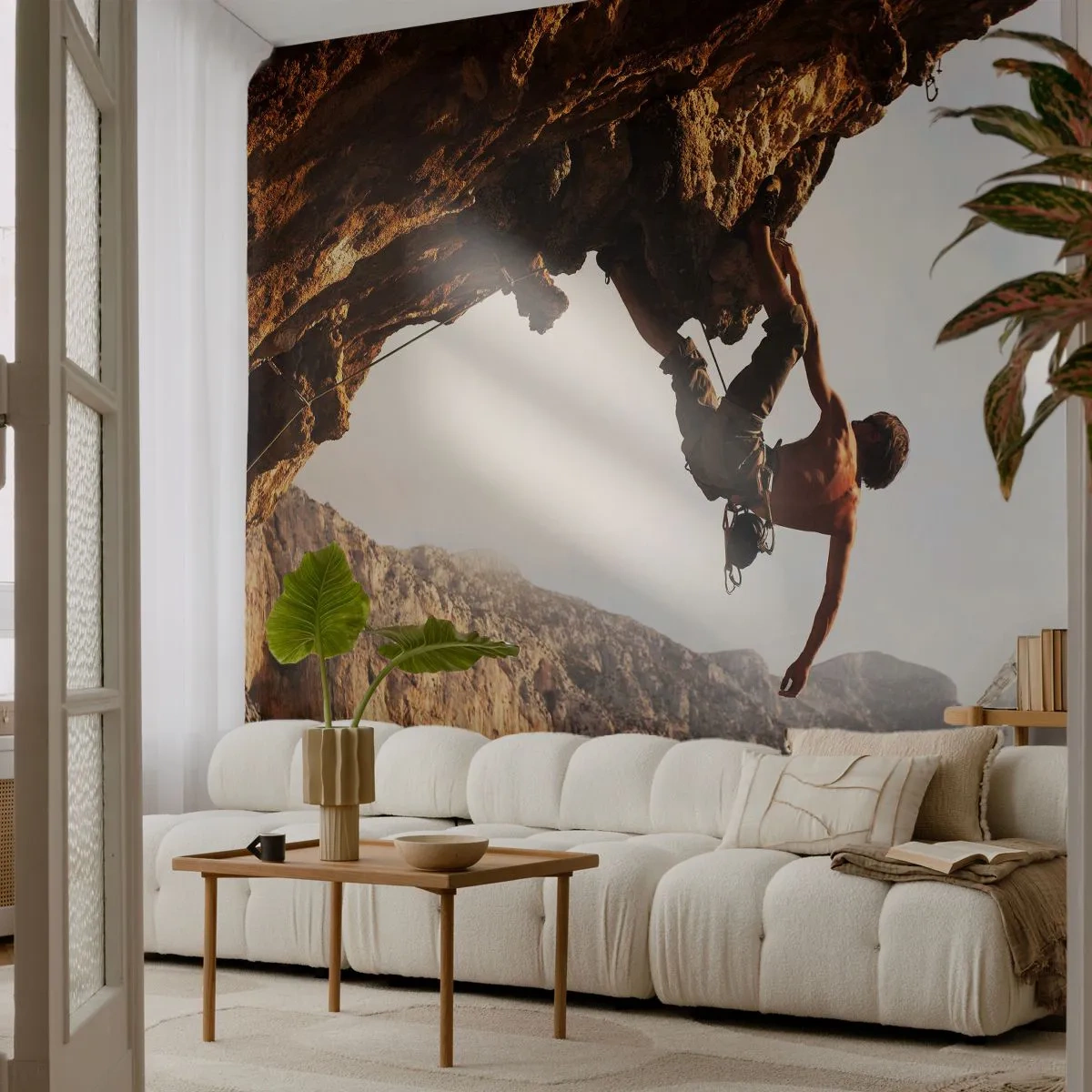 Papier Peint Photo Premium Canvas - Le monde rétréci dans une main sur une coupe de rocher - Île de Kalymnos, Escalade, Paysage - 400x280 cm