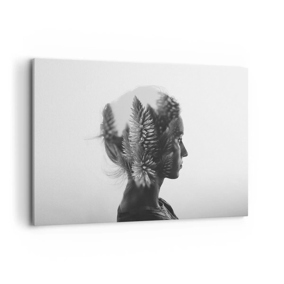 Impression sur toile - Image sur toile - Un portrait subtil avec des éléments de la nature - 120x80cm - Dame de la pinède - Décoration murale moderne pour le salon et la chambre ARTTOR