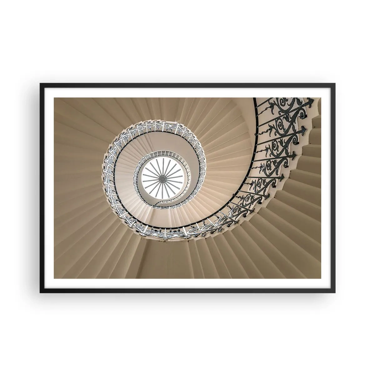 Affiche dans un cadre noir - Poster - Escalier en colimaçon dans une approche géométrique élégante - 100x70cm - À l'intérieur de la coquille - Décoration murale moderne pour le salon et la chambre ARTTOR