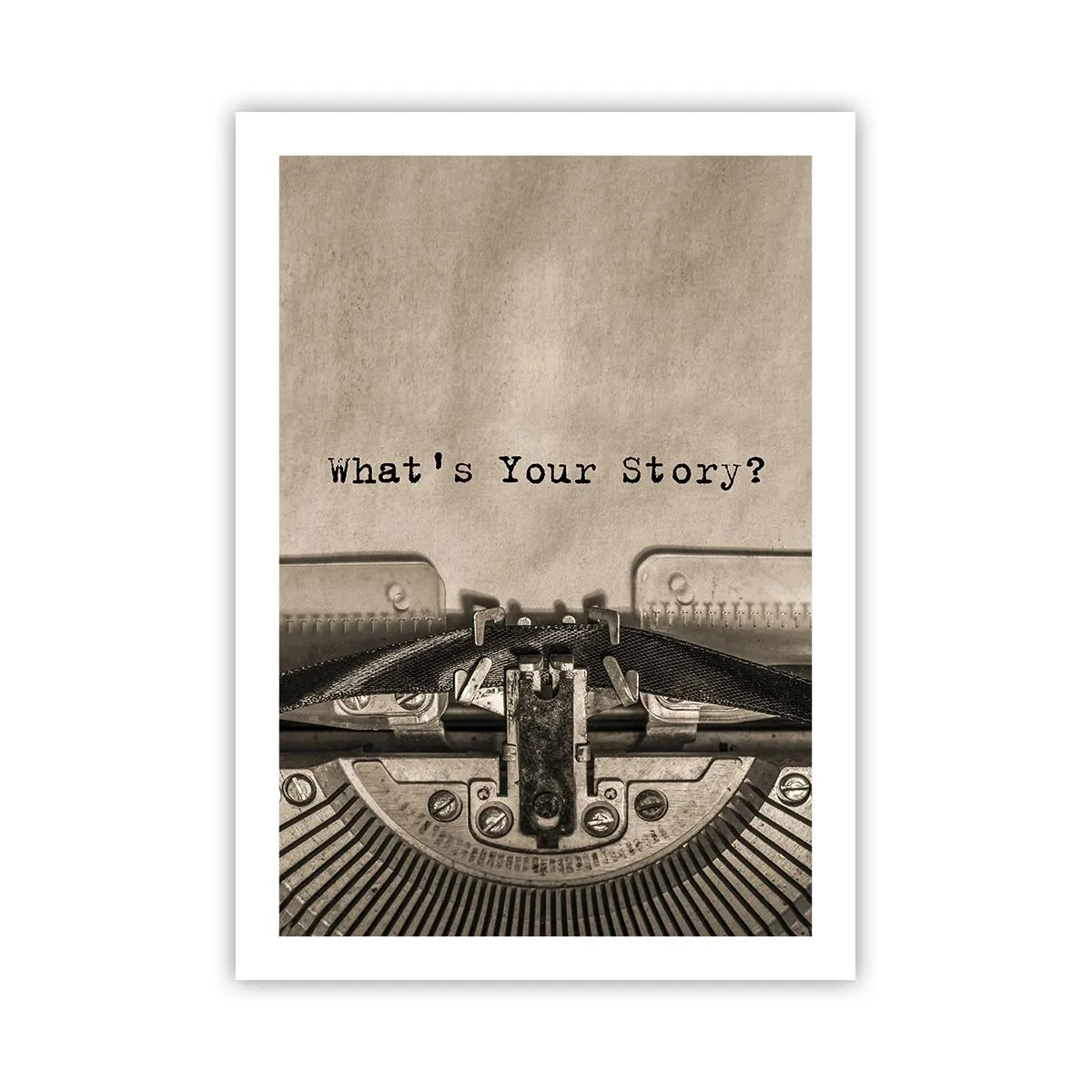 Affiche - Poster - Une vieille machine à écrire avec les mots « Quelle est votre histoire » écrits dessus - 50x70cm - Réponds-moi - Décoration murale moderne pour le salon et la chambre ARTTOR