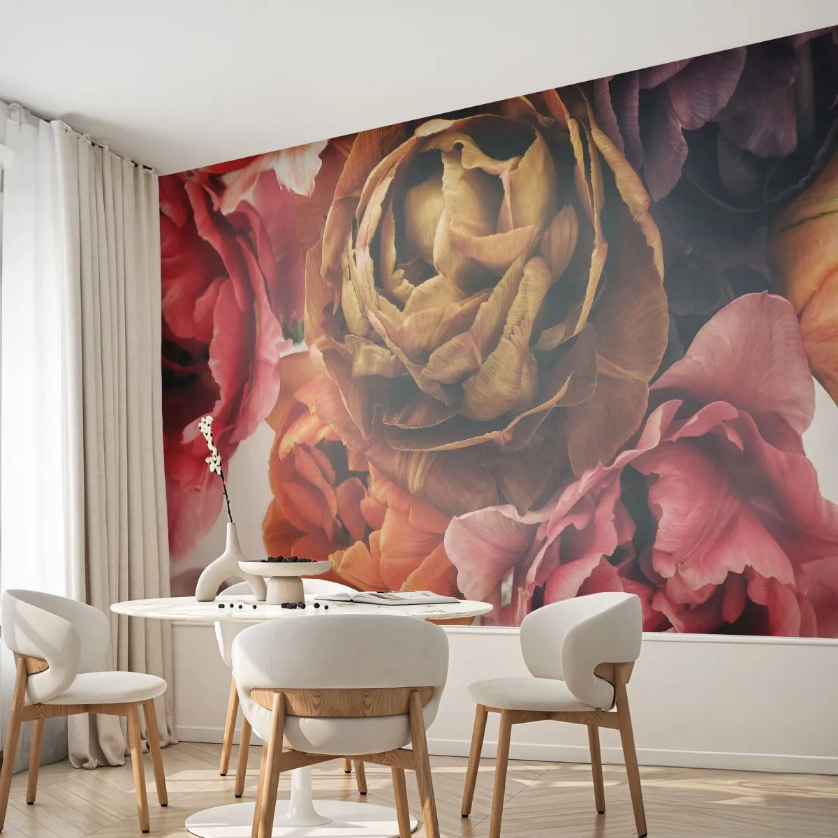 Papier Peint Photo Premium Sand - Un bouquet de fleurs multicolores dans une lumière pastel - 100x70cm - La fête de la vie - Décoration murale moderne pour le salon et la chambre ARTTOR