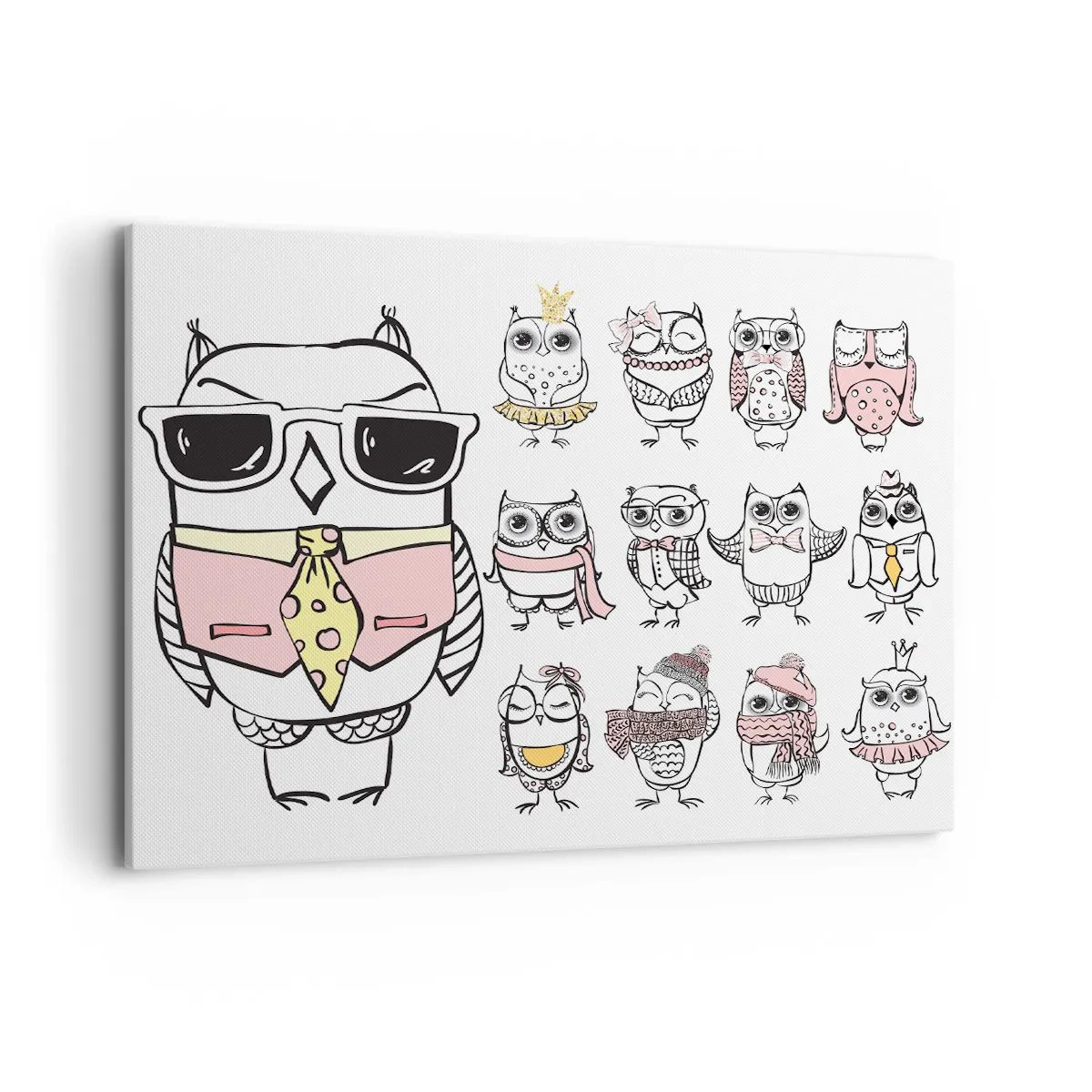 Impression sur toile - Image sur toile - Des hiboux dans différents styles et vêtements - 100x70cm - Tant de rôles à jouer - Décoration murale moderne pour le salon et la chambre ARTTOR