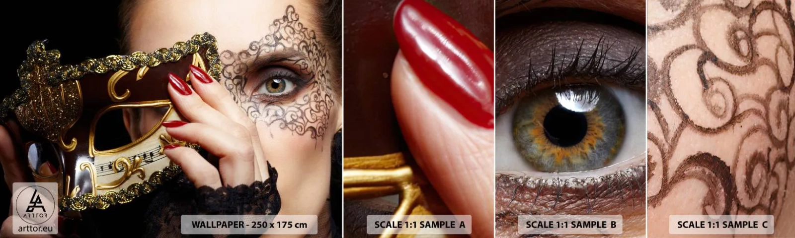 Échantillon De Papier Peint Standard Eco - Mon monde est baroque - Femme, Masque vénitien, Balle - 100x30 cm