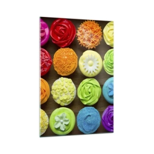 Impression sur verre - Image sur verre - Cupcakes colorés avec des décorations pastel - 70x100cm - Tous différents - tous délicieux - Décoration murale moderne pour le salon et la chambre ARTTOR