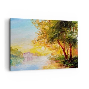 Impression sur toile - Image sur toile - Un paysage pittoresque avec une rivière et des arbres au coucher du soleil - 100x70cm - Et in Arcadia ego - Décoration murale moderne pour le salon et la chambre ARTTOR