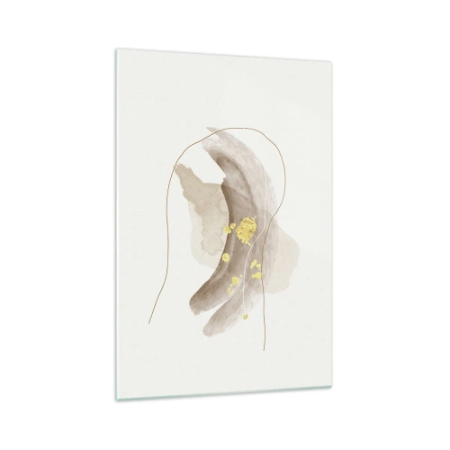 Impression sur verre - Image sur verre - Une composition abstraite dans les tons beige et or. - 70x100cm - rencontré dans l'espace - Décoration murale moderne pour le salon et la chambre ARTTOR