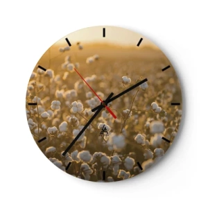 Horloge murale - Pendule murale - Un champ de coton au coucher du soleil avec des couleurs chaudes - 30x30cm - Champ moelleux - Décoration murale moderne pour le salon, la cuisine et la chambre ARTTOR