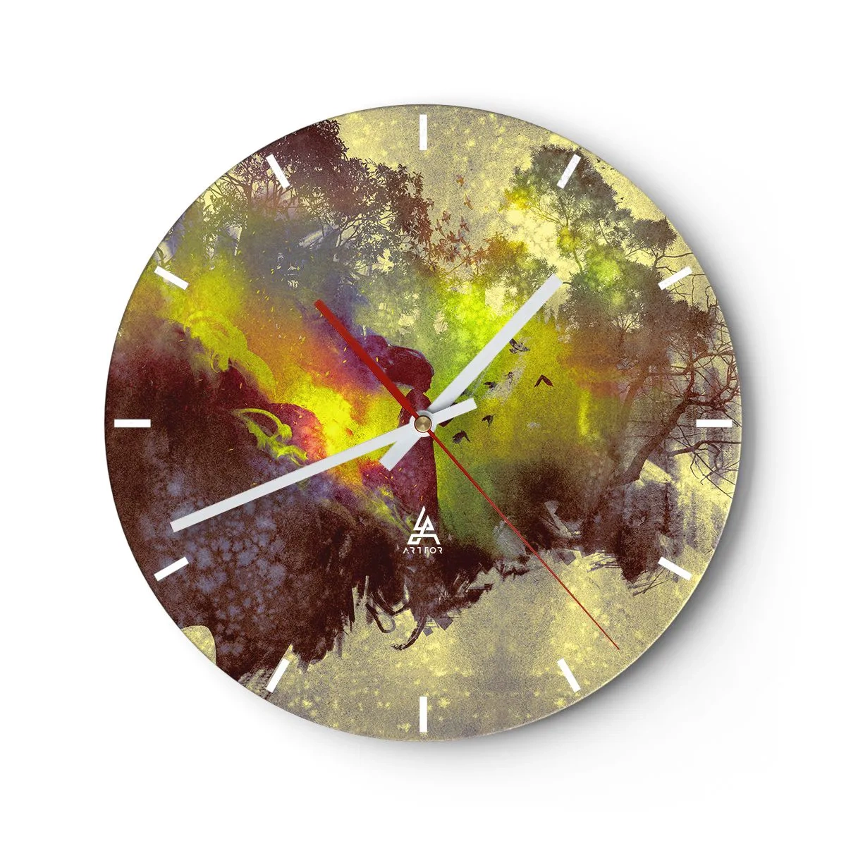 Horloge murale - Pendule murale - Paysage abstrait avec des éléments naturels et des couleurs - 30x30cm - Mère Nature - Décoration murale moderne pour le salon, la cuisine et la chambre ARTTOR