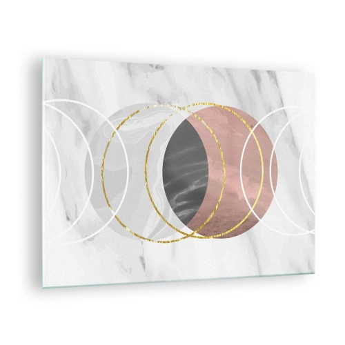 Impression sur verre - Image sur verre - Cercles géométriques dans des tons de cuivre, d'or et de marbre - 70x50cm - Musique des sphères - Décoration murale moderne pour le salon et la chambre ARTTOR