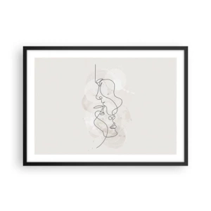 Affiche dans un cadre noir - Poster - Contour abstrait de deux visages sur fond clair - 70x50cm - Emmêlé dans une étreinte - Décoration murale moderne pour le salon et la chambre ARTTOR