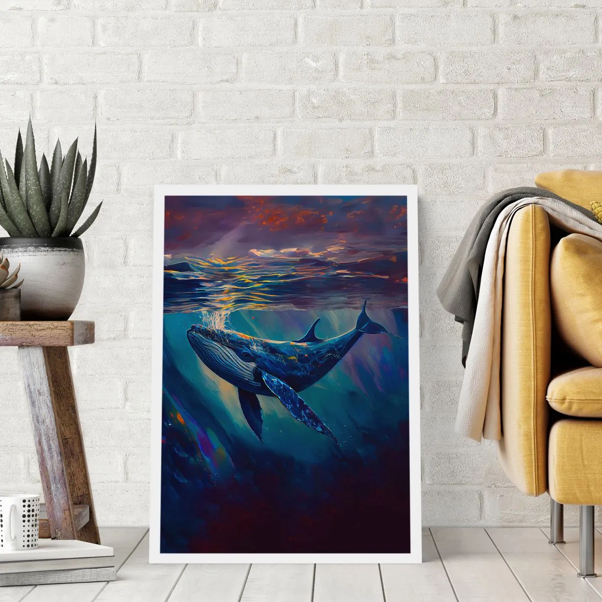 Affiche - Poster - Une image maussade d'une baleine dans la lumière sous-marine - 50x70cm - Bienvenue dans mon monde - Décoration murale moderne pour le salon et la chambre ARTTOR