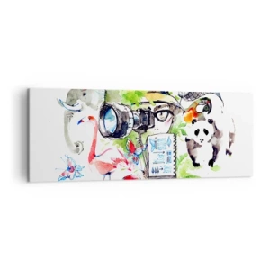 Impression sur toile - Image sur toile - Des graphismes colorés sur le thème de la nature et du safari - 140x50cm - Dans l'objectif d'un voyageu - Décoration murale moderne pour le salon et la chambre ARTTOR
