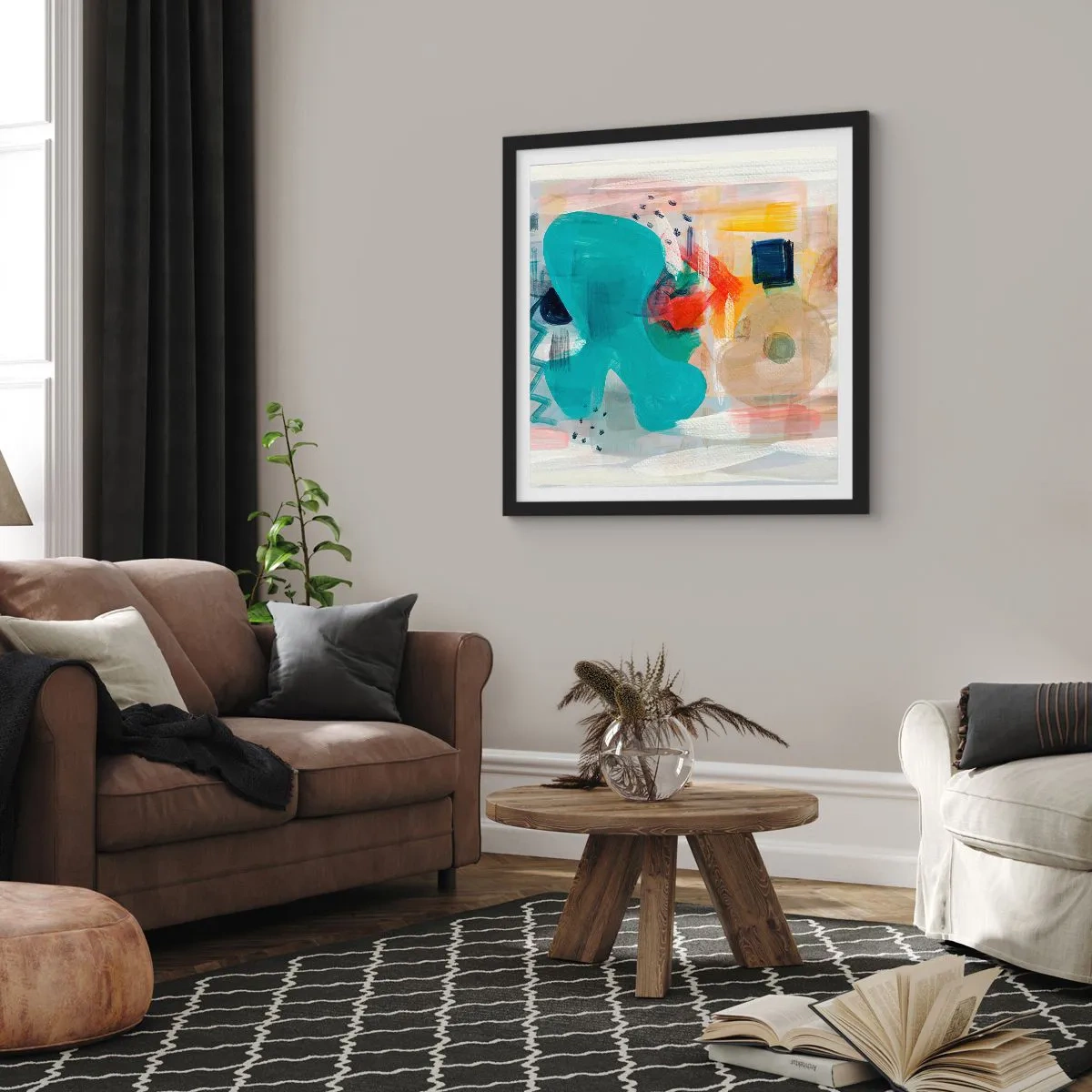 Affiche dans un cadre noir - Poster - Jeu de couleurs - 30x30 cm