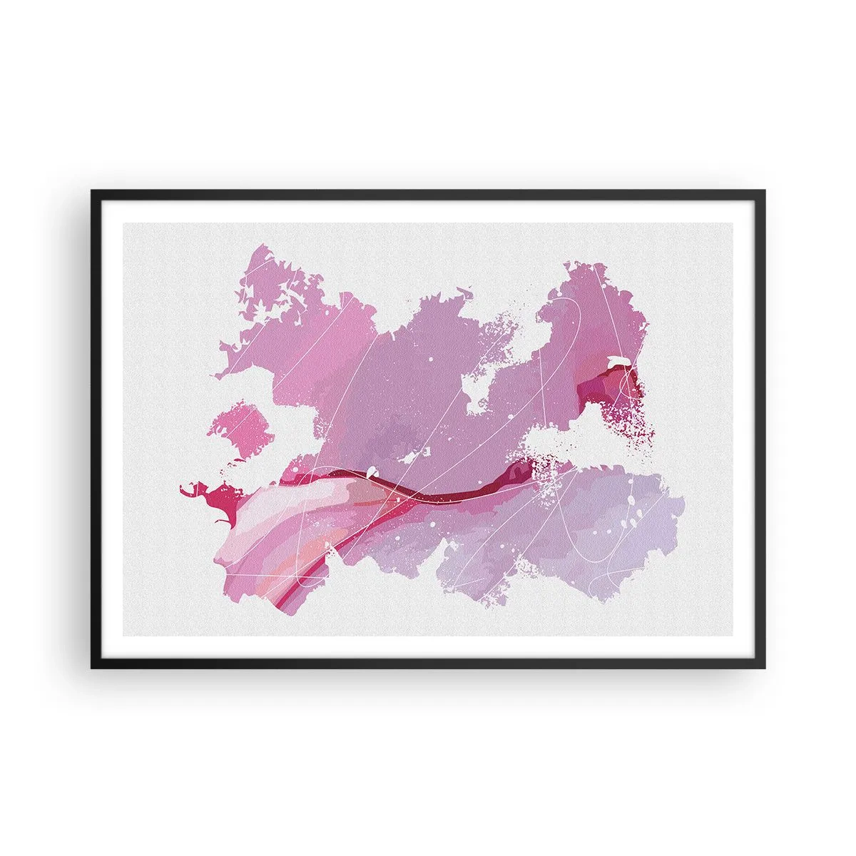 Affiche dans un cadre noir - Poster - Carte du monde abstraite dans les tons de rose - 100x70cm - Carte du monde rose - Décoration murale moderne pour le salon et la chambre ARTTOR