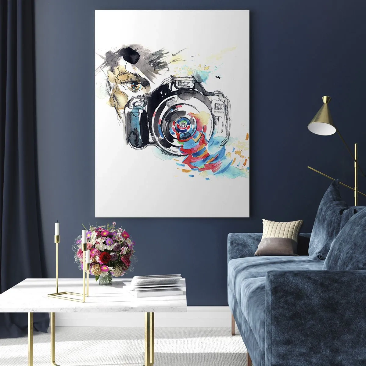 Impression sur verre - Image sur verre - Appareil photo avec des éléments colorés abstraits - 50x70cm - Dans l'oeil de l'objectif - Décoration murale moderne pour le salon et la chambre ARTTOR