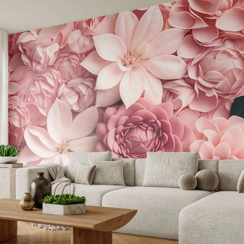 Papier Peint Photo Premium Sand - Fleurs aux tons roses dans une composition décorative - 100x70cm - Dans les pétales roses - Décoration murale moderne pour le salon et la chambre ARTTOR