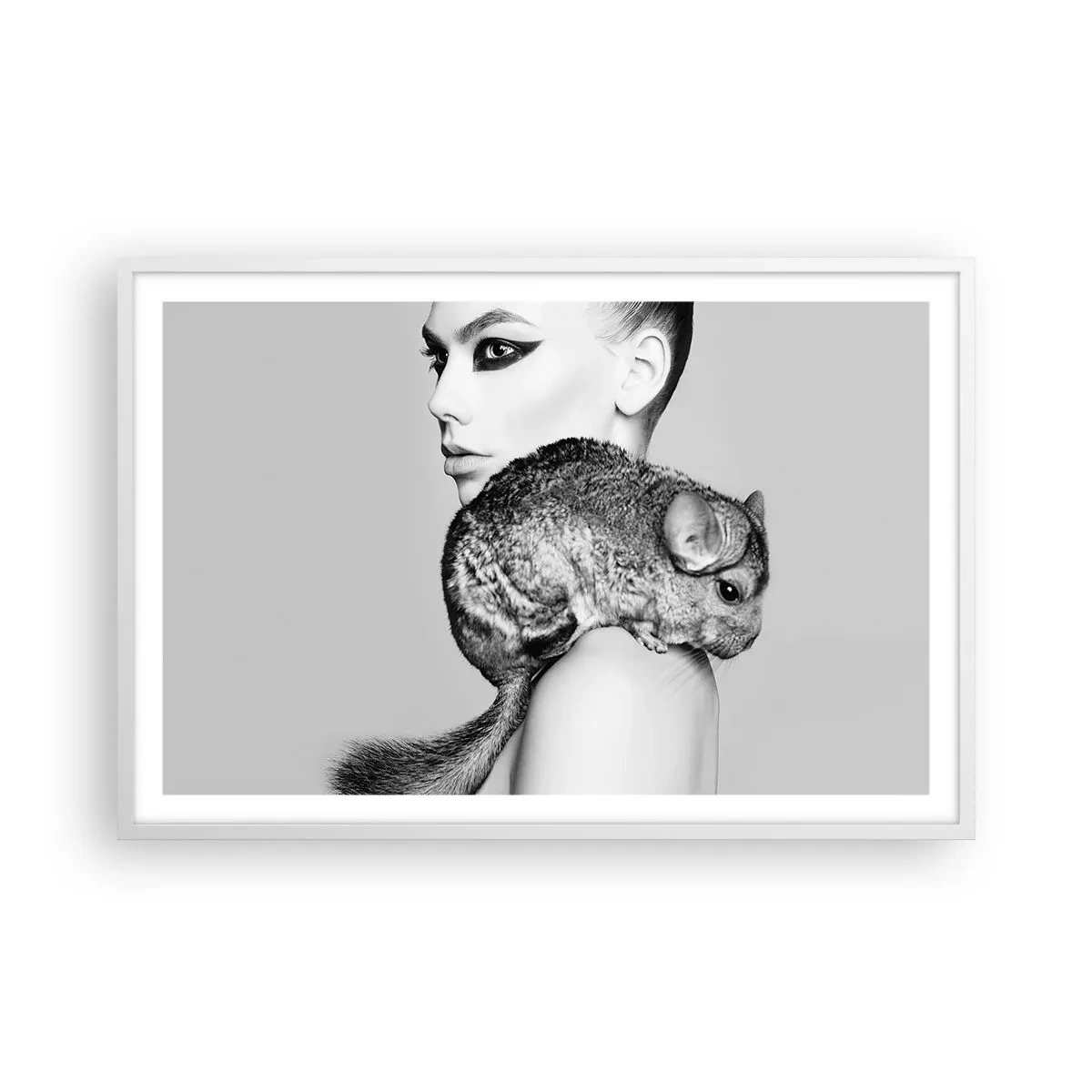 Affiche dans un cadre blanc - Poster - Dame au chinchilla - 91x61 cm