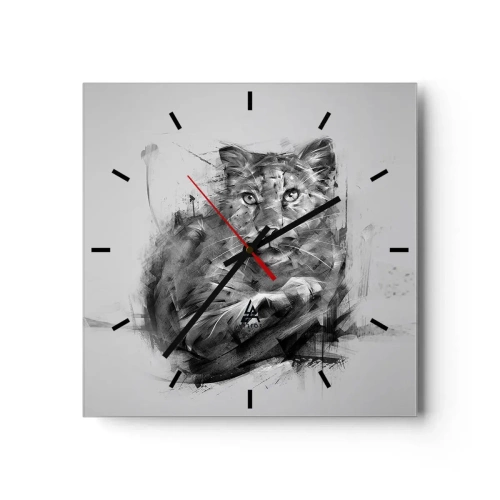 Horloge murale - Pendule murale - Portrait noir et blanc d'un lion dans un style artistique avec des traits dynamiques. - 30x30cm - Oui, j'écoute attentivement - Décoration murale moderne pour le salon et la chambre ARTTOR