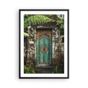 Affiche dans un cadre noir - Poster - Porte rustique avec ornements orientaux en vert - 50x70cm - Porte vers un monde exotique - Décoration murale moderne pour le salon et la chambre ARTTOR