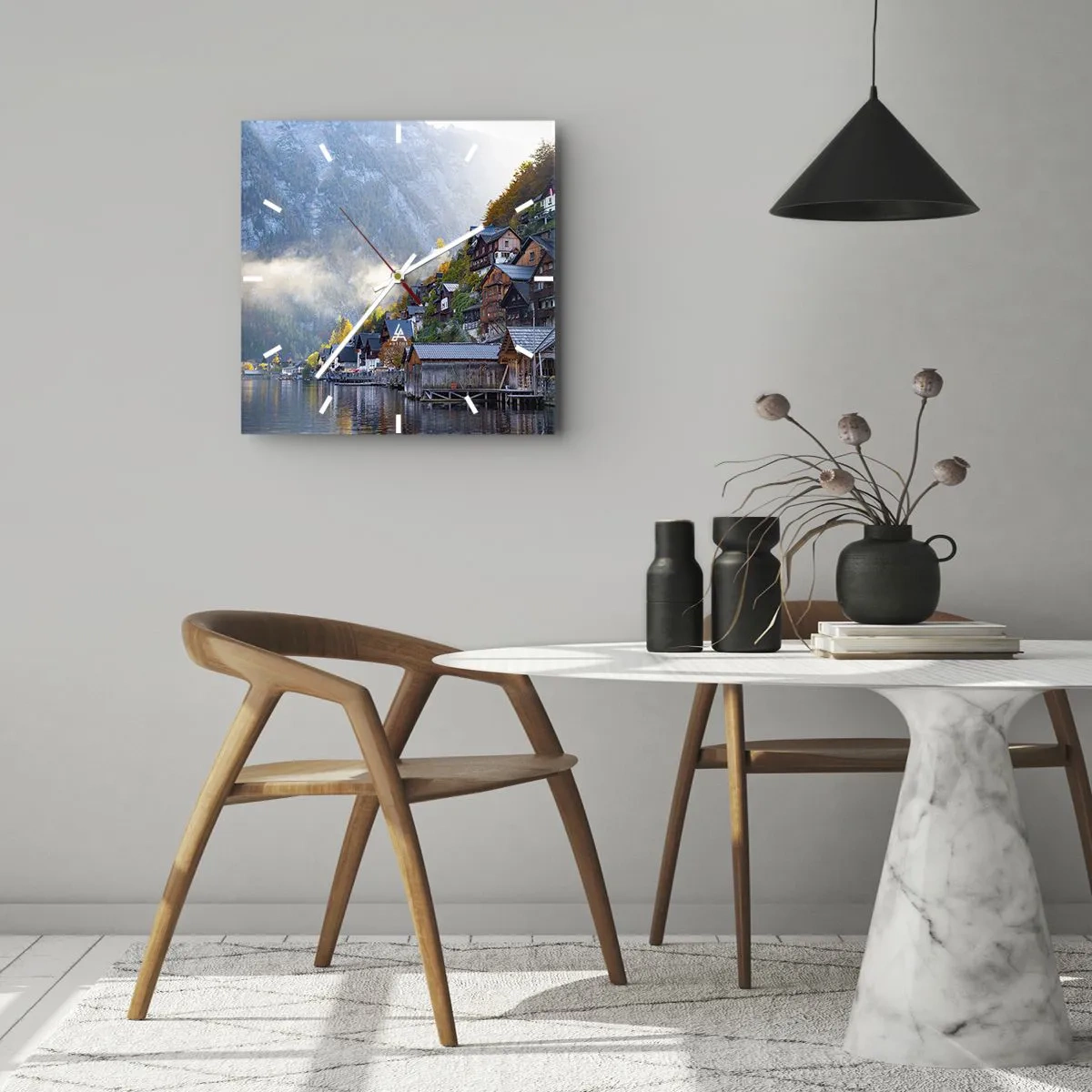 Horloge murale - Pendule murale - Ambiance alpine - 40x40 cm