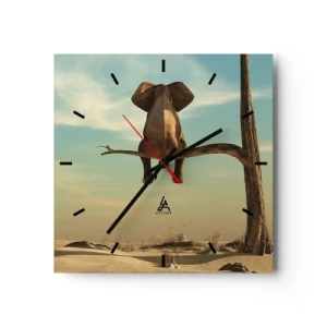 Horloge murale - Pendule murale - Un éléphant assis sur une branche surplombant un paysage désertique - 30x30cm - Nouveau point de vue - Décoration murale moderne pour le salon et la chambre ARTTOR