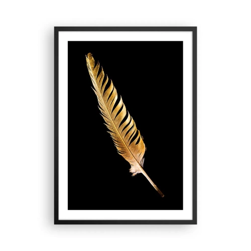 Affiche dans un cadre noir - Poster - Plume dorée sur fond noir - 50x70cm - Sans porte-plume - Décoration murale moderne pour le salon et la chambre ARTTOR