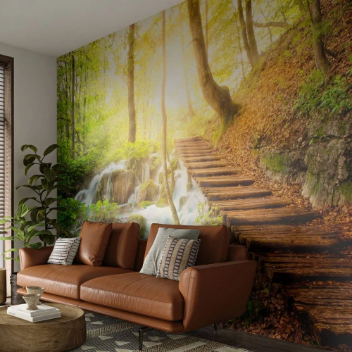 Papier Peint Photo Premium Canvas - Une fraîcheur tant désirée - Paysage, Cascade, Forêt - 250x175 cm