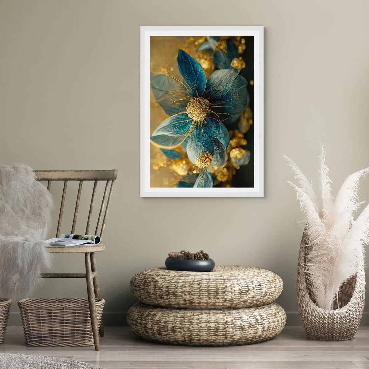 Affiche dans un cadre blanc - Poster - Fleurir avec de l'or - 30x40 cm