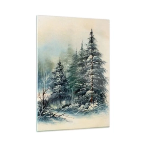 Impression sur verre - Image sur verre - Forêt d'hiver avec des arbres enneigés contre le ciel - 50x70cm - Prêt pour les fêtes - Décoration murale moderne pour le salon et la chambre ARTTOR