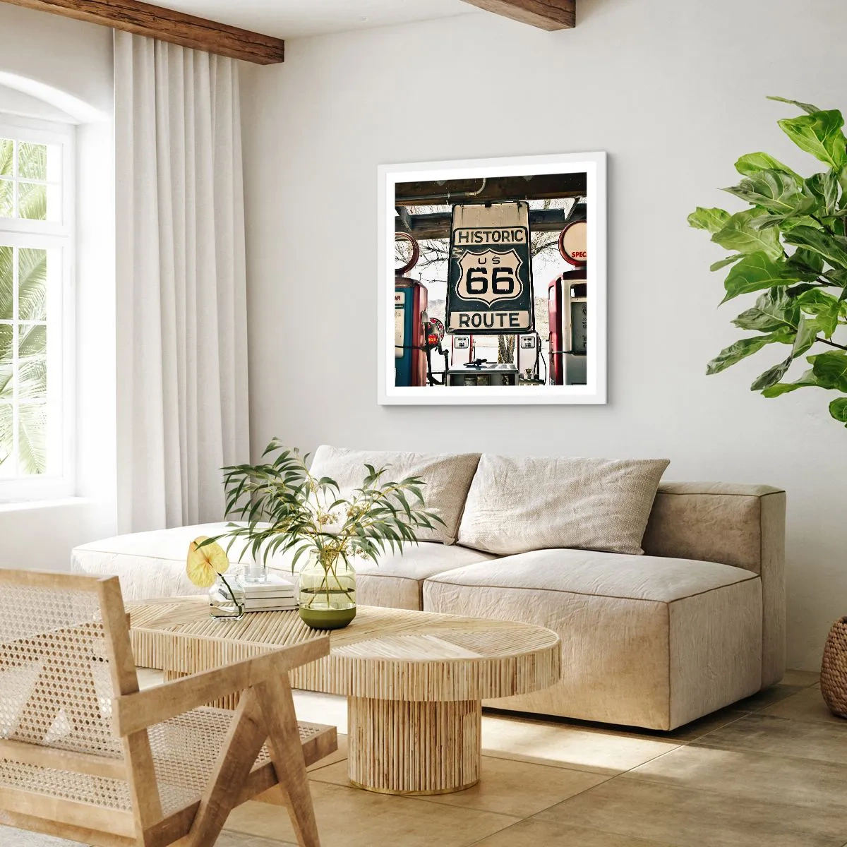 Affiche dans un cadre blanc - Poster - Voyage rétro américain - 60x60 cm