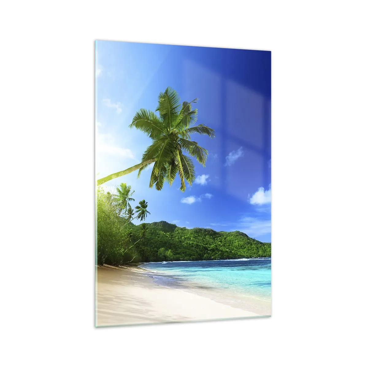 Impression sur verre - Image sur verre - Plage tropicale avec palmiers et mer turquoise - 70x100cm - La douceur des tropiques - Décoration murale moderne pour le salon et la chambre ARTTOR