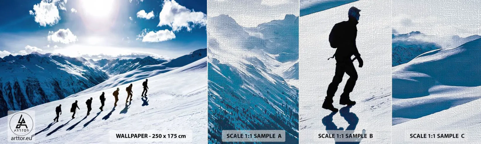 Échantillon de Papier Peint Premium Canvas - L'équipe des conquérants - Randonnée en montagne, Paysage, Alpes - 100x30 cm