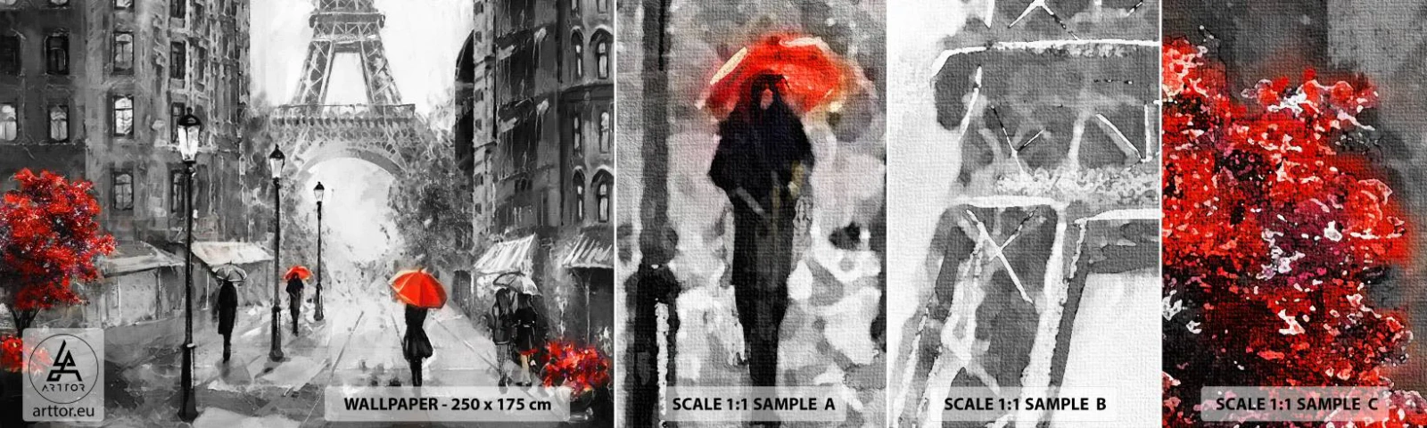 Échantillon de Papier Peint Autocollant Deluxe Sticker - Tous les chemins mènent à elle - Ville, Paris, tour Eiffel - 100x30 cm