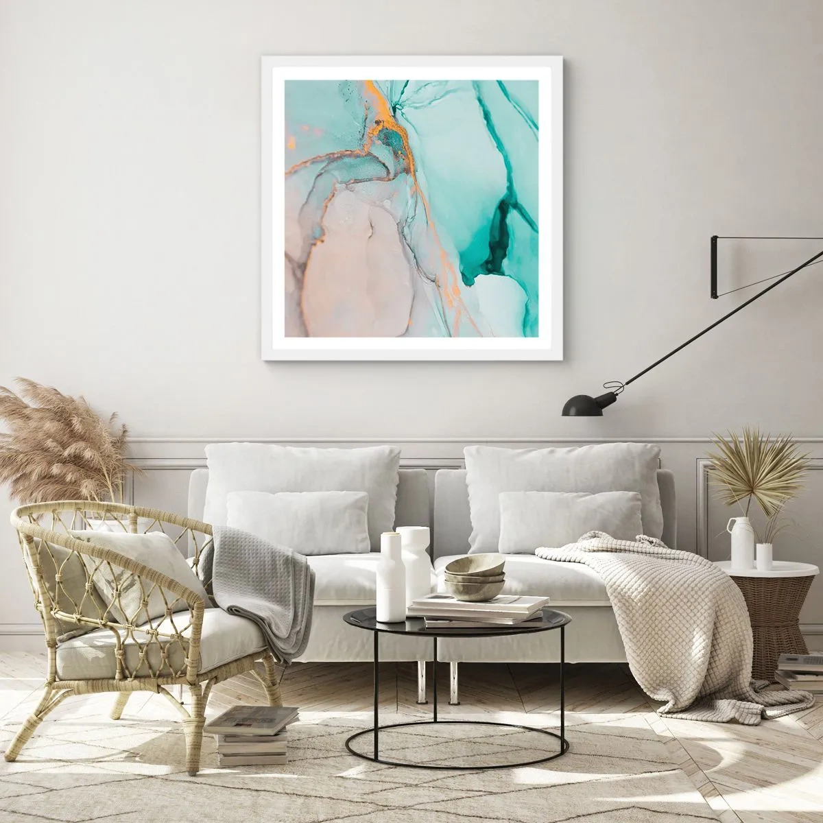 Affiche dans un cadre blanc - Poster - Danse des formes et des couleurs - 60x60 cm