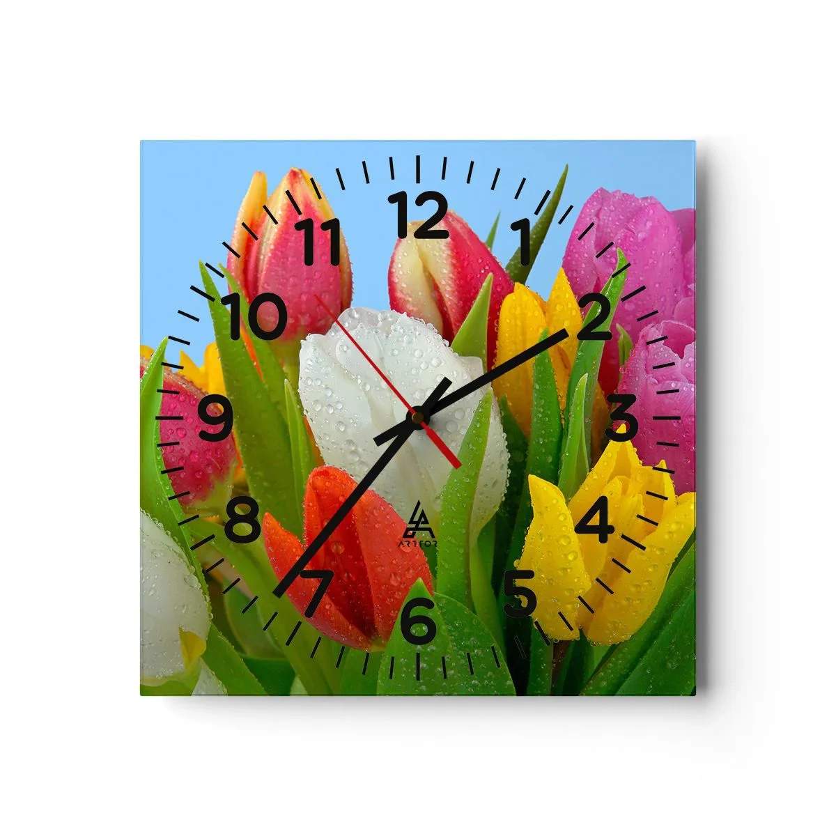 Horloge murale - Pendule murale - Un arc-en-ciel fleuri en gouttes de rosée - 40x40 cm