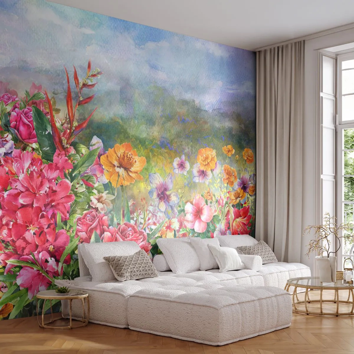 Papier Peint Photo Premium Canvas - Un jardin devenu fou - Fleurs, Jardin, Nature - 200x140 cm