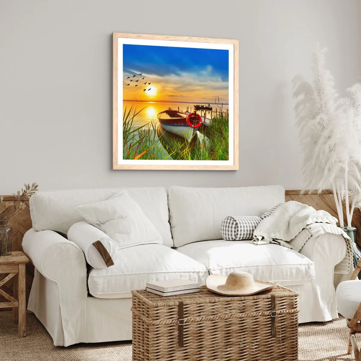 Affiche dans un chêne clair - Poster - Les cormorans s'envolent déjà - 60x60 cm