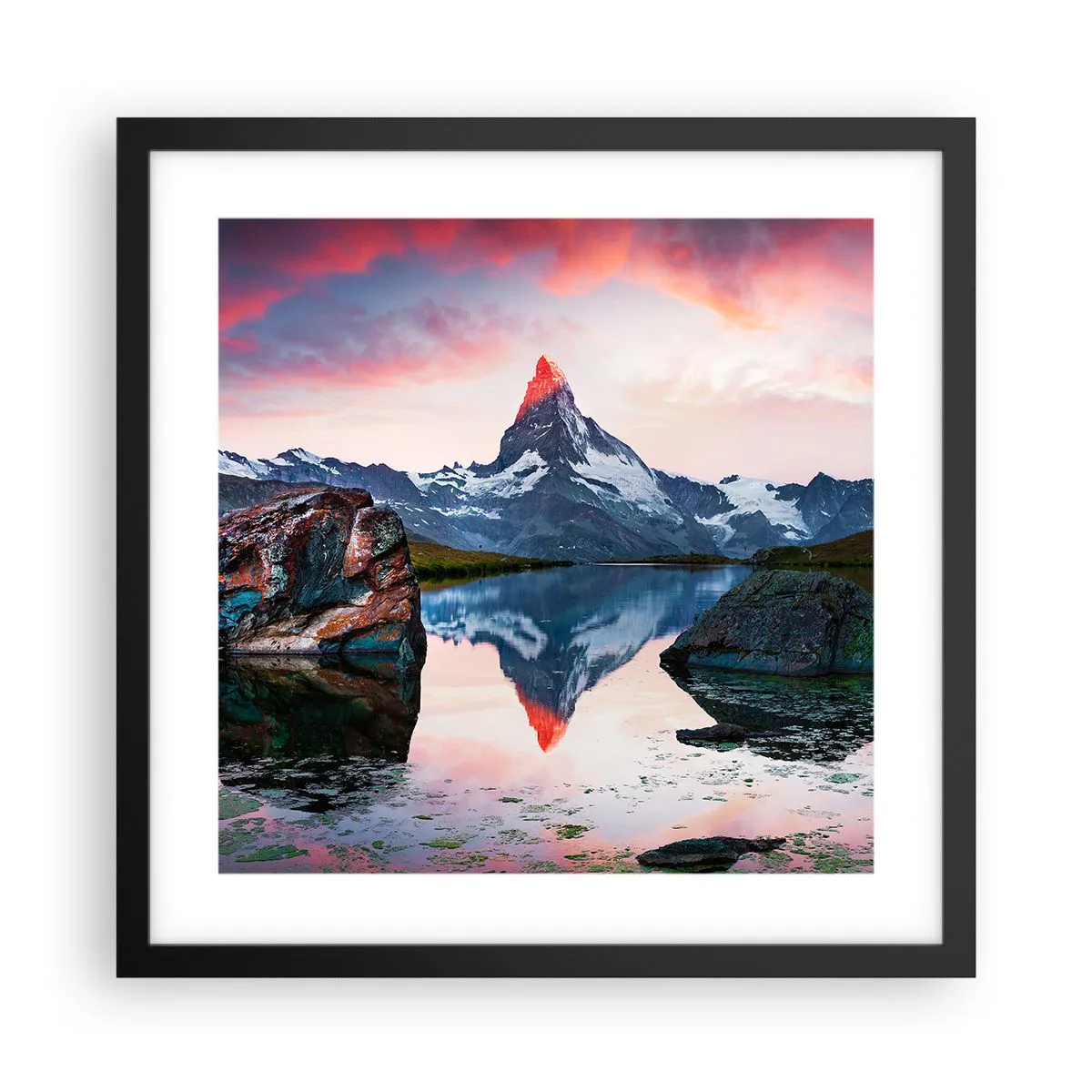 Affiche dans un cadre noir - Poster - Le coeur des montagnes est chaud - 40x40 cm