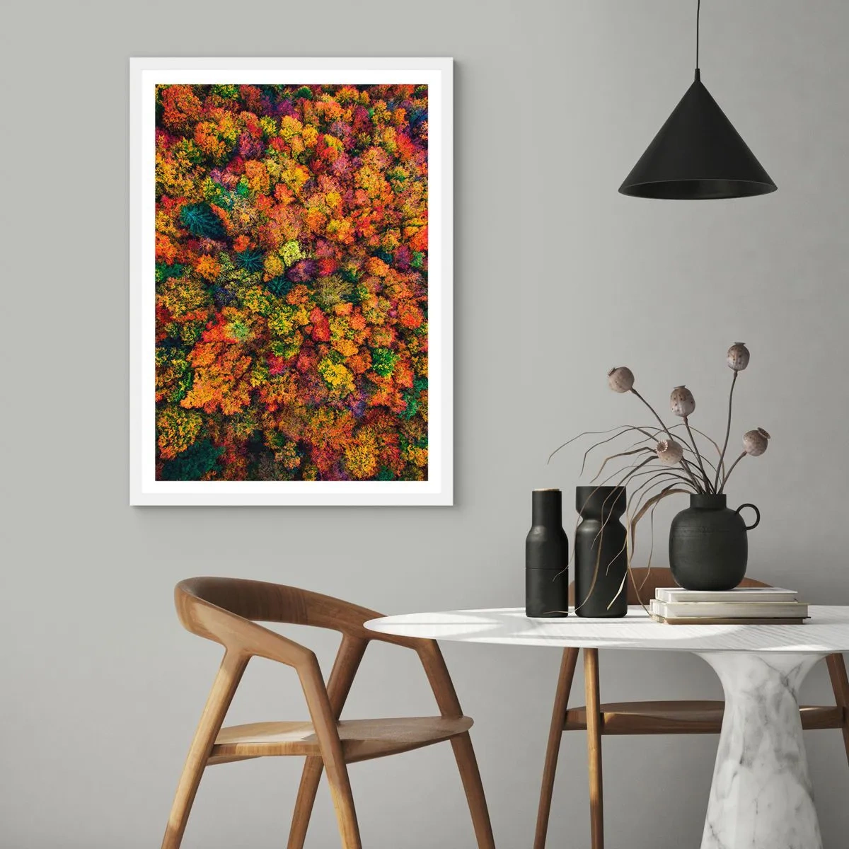 Affiche dans un cadre blanc - Poster - Bouquet d'arbres automnal - 50x70 cm